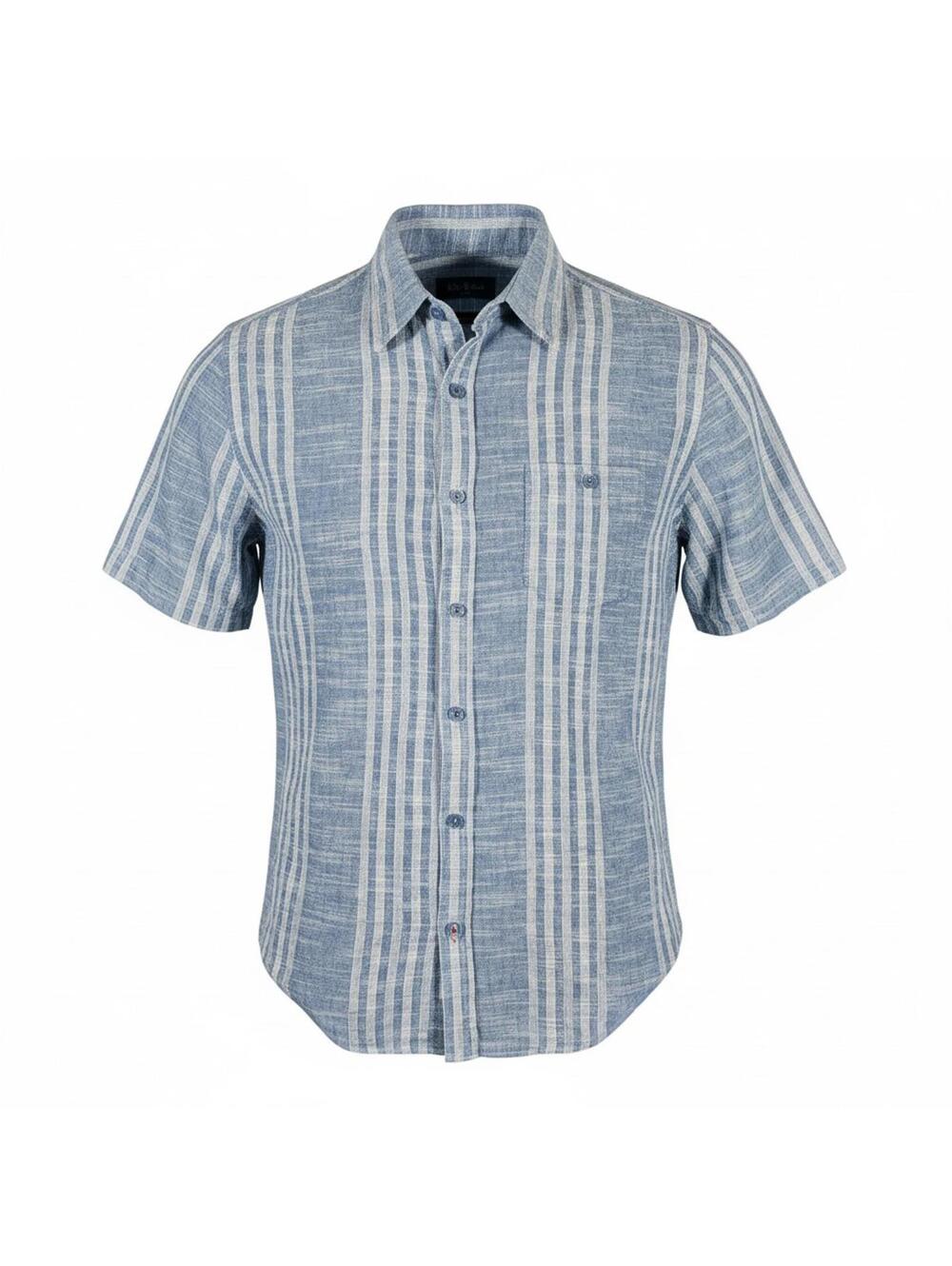 Weatherproof Vintage Men’s Medium Linen Shirt • Blue Cross-Stitch Stripe